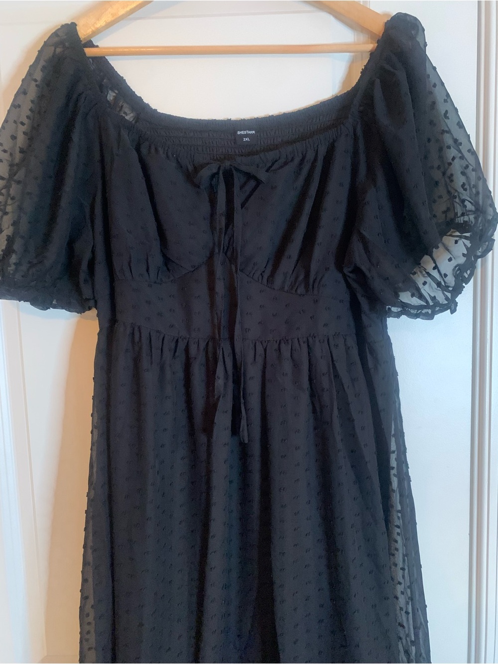 SHEIN Black Swiss Dot Off-Shoulder Dress